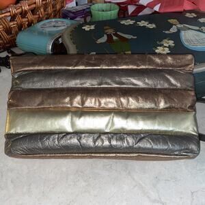 Vintage Robin Metallic Brown/gold/bronze/striped Leather Clutch Wristlet 12x7x1